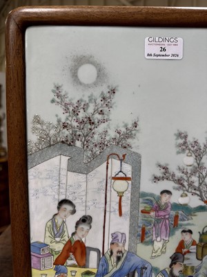 Lot 26 - Chinese famille rose porcelain and carved hardwood table screen