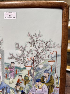 Lot 26 - Chinese famille rose porcelain and carved hardwood table screen