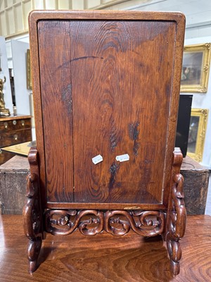 Lot 26 - Chinese famille rose porcelain and carved hardwood table screen