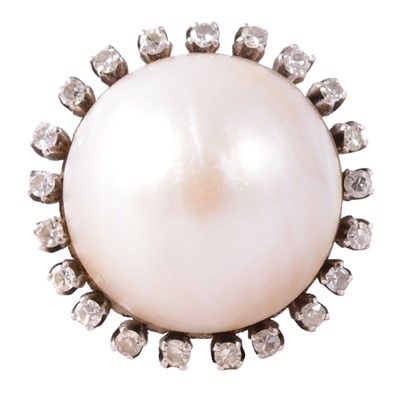 Lot 426 - A large pearl and synthetic white stone (not diamond) ring.