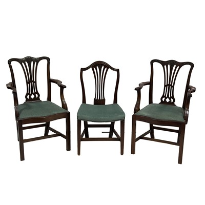 Lot 333 - Set of six Hepplewhite style mahogany dining chairs and two others