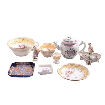 Lot 29 - Two Berlin porcelain figural salts, a Newhall teapot, and other ceramics