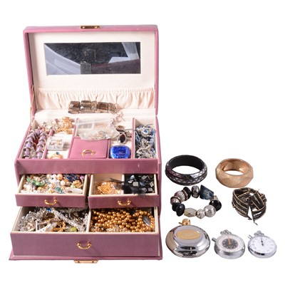 Lot 448 - A collection of yellow metal, silver / white metal, and costume jewellery, and wristwatches.