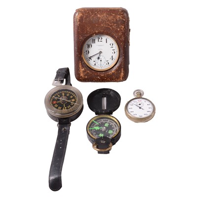 Lot 130 - Nickel cased Goliath pocket watch, Military pocket watch two military compass'