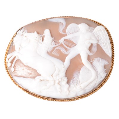 Lot 148 - A Victorian large oval carved shell cameo brooch.