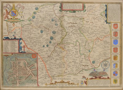 Lot 230 - After John Speed, Leicester both Countye and Citie..., a hand-coloured county map