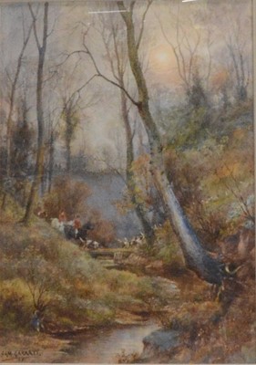 Lot 279 - Sam Garratt, Hunt passing through woodland, and Sheep on a Lane