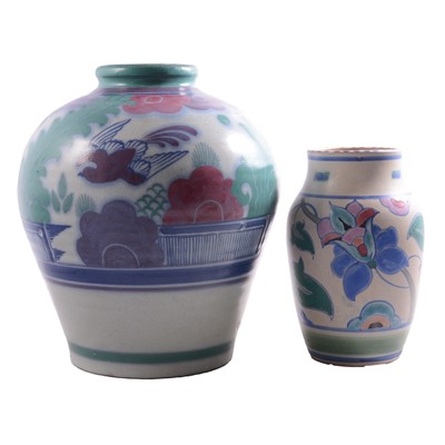 Lot 12 - Large Poole Pottery vase, and a Honiton Pottery vase