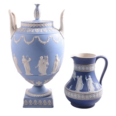 Lot 6 - Wedgwood Jasperware covered urn, and a Wedgwood jug