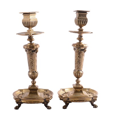 Lot 93 - Pair of Continental cast brass candlesticks