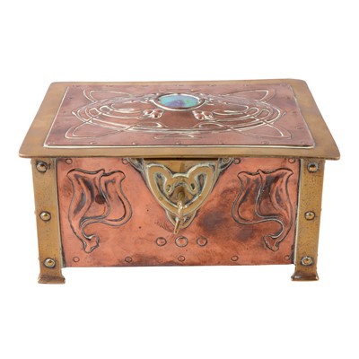 Lot 30 - McVitie & Price Art Nouveau copper and brass biscuit box