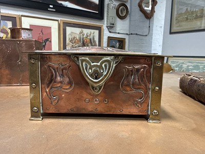 Lot 30 - McVitie & Price Art Nouveau copper and brass biscuit box