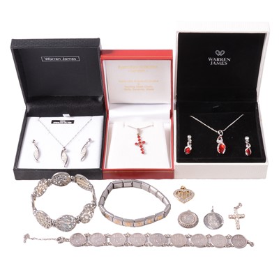 Lot 440 - A collection of silver, white metal, and costume jewellery.