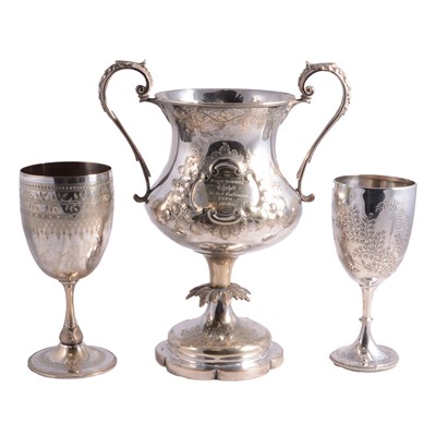 Lot 188 - Midland Agricultural Society - a Victorian silver trophy cup, and two silver-plated trophy cups.