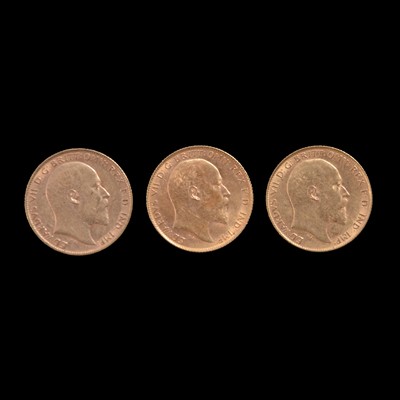 Lot 209 - Three Gold Half Sovereign Coins, Edward VII 1903.