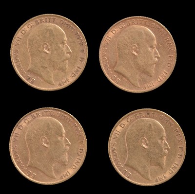 Lot 210 - Four Gold Half Sovereign Coins, Edward VII 1905.