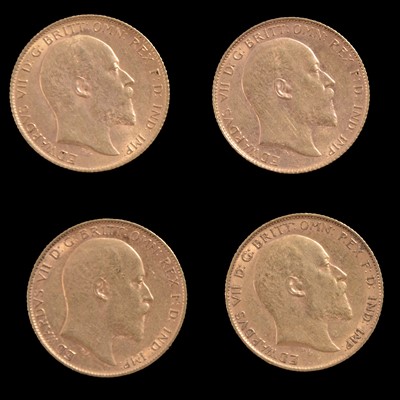 Lot 212 - Four Gold Half Sovereign Coins, Edward VII 1908.