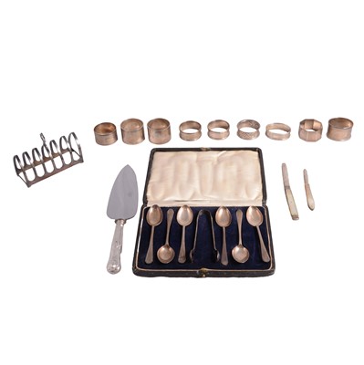 Lot 183 - Set of six silver teaspoons and sugar nips, and other small silver items.