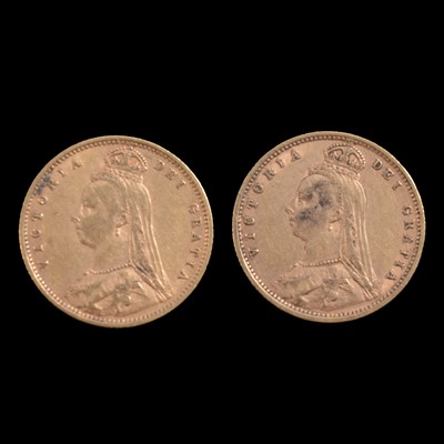 Lot 201 - Two Gold Half Sovereign Coins, Victoria Jubilee Head Shield Backs 1892.