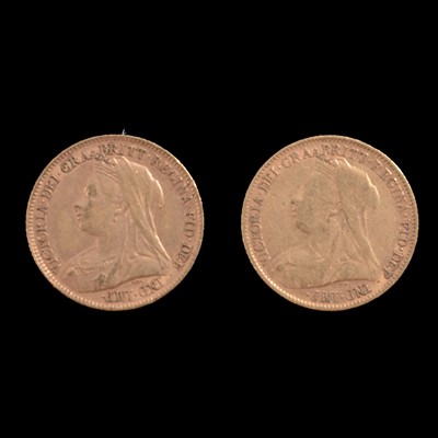 Lot 203 - Two Gold Half Sovereign Coins, Victoria Old Veiled Head 1894.