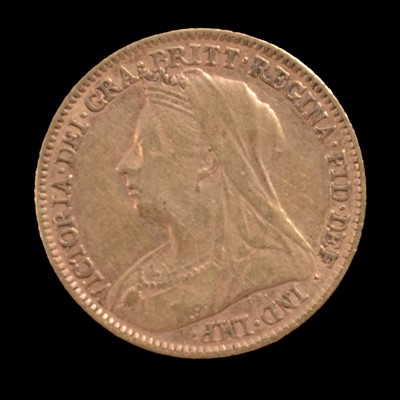 Lot 204 - A Gold Half Sovereign Coin, Victoria Old Veiled Head 1896.
