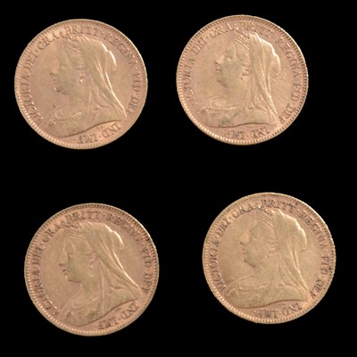 Lot 205 - Four Gold Half Sovereign Coins, Victoria Old Veiled Head 1897.