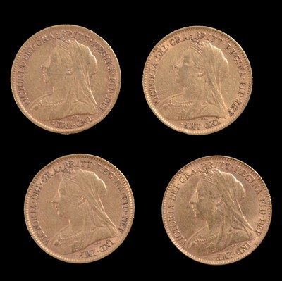 Lot 206 - Four Gold Half Sovereign Coins, Victoria Old Veiled Head 1898.