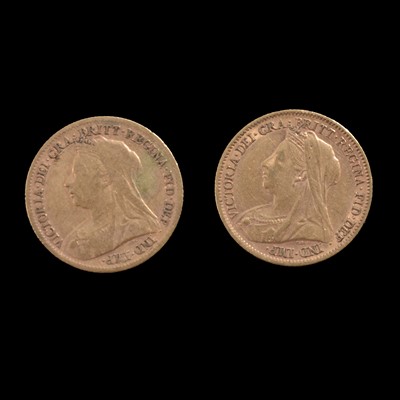 Lot 207 - Two Gold Half Sovereign Coins, Victoria Old Veiled Head 1900.