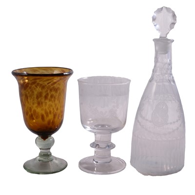 Lot 14 - 19th century glass decanter, and two glass goblets