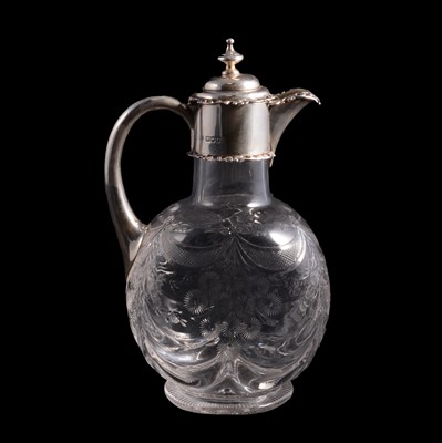 Lot 187 - Victorian glass claret jug with silver handle and mount, William Comyns & Sons, 1901