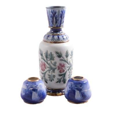 Lot 16 - Doulton Lambeth stoneware vase, and pair of Doulton Burslem vases