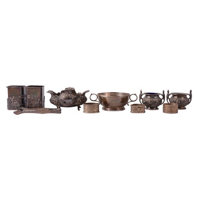 Lot 169 - Silver dish, porringer, napkin rings, etc.