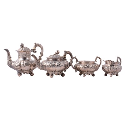 Lot 85 - William IV silver four-piece teaset