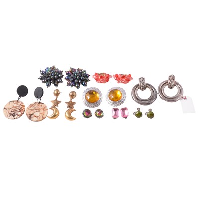 Lot 386 - Forty-two pairs of vintage costume jewellery earrings, various clip and pierced fittings.