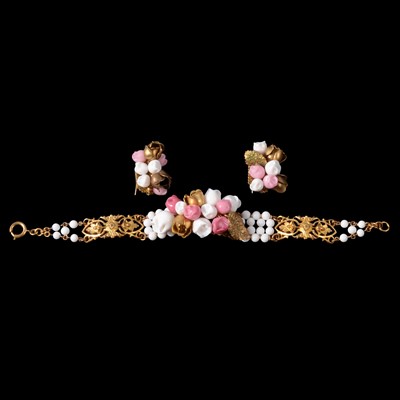Lot 379 - Miriam Haskell - a bracelet and pair of matching earclips.