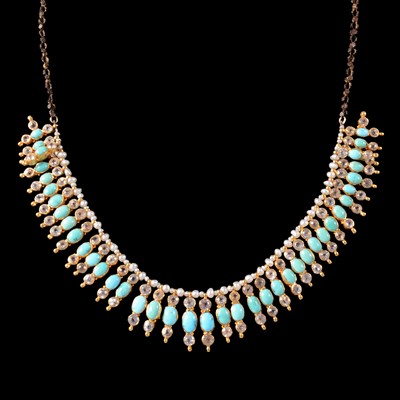 Lot 233 - A turquoise, white sapphire, and pearl fringe necklace.