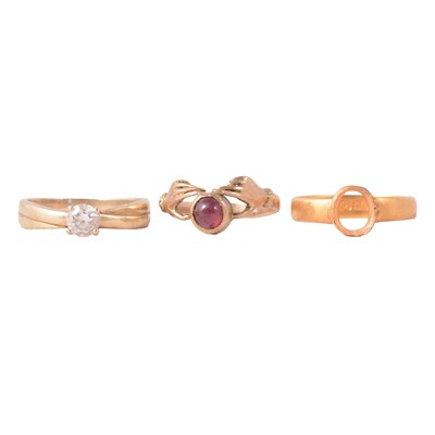 Lot 96 - Three gold / yellow metal rings.