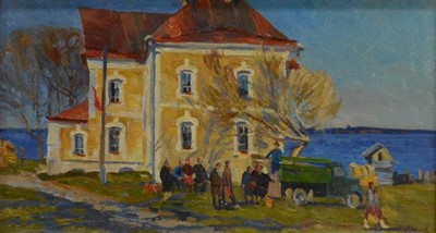 Lot 217 - East European School, Rural scene with building and figures