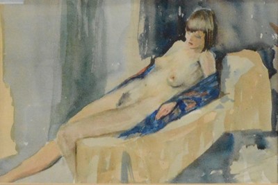 Lot 252 - English School, Reclining nude in shawl, and three other watercolours