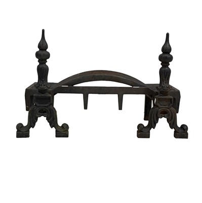 Lot 432 - Cast iron fire dogs and grate