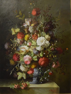 Lot 277 - L Martin, Still life of a large floral arrangement in a Classical vase