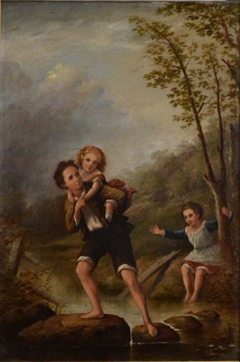 Lot 236 - Victorian School, Children crossing stepping stones