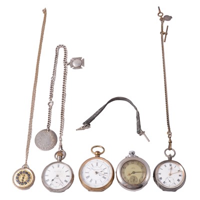 Lot 313 - A collection of pocket watches, and Albert watch chain.