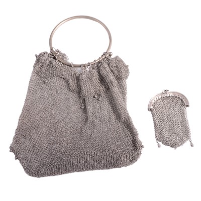 Lot 176 - A white metal chain mail evening purse, and similar coin purse.