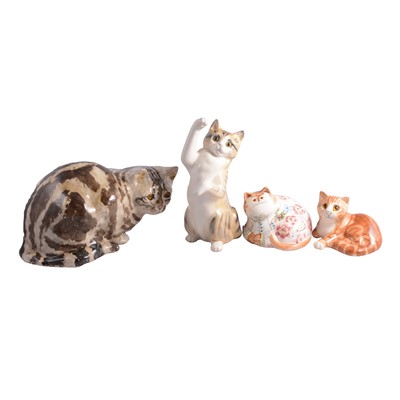 Lot 68 - Winstanley tabby cat, Mike Hinton ceramic cat, Cinque Ports Pottery cat, and another ceramic cat.
