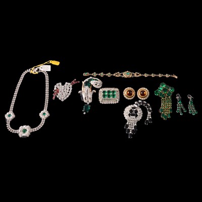 Lot 383 - A collection of vintage faux emerald, ruby, sapphire and diamond jewellery.