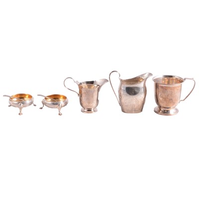 Lot 194 - Pair of Victorian silver salts, two silver cream jugs, etc.