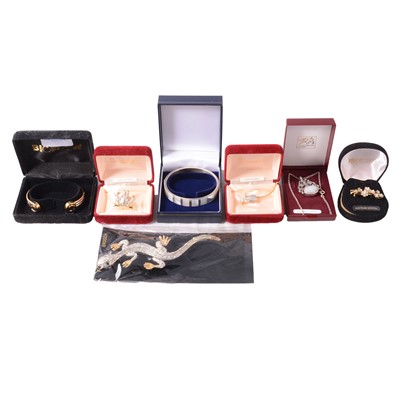 Lot 445 - A collection of silver, white metal, and costume jewellery, some gemset.