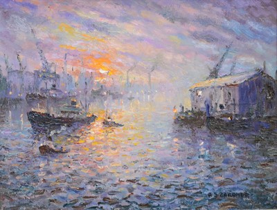 Lot 212 - Reg Gardner, Daybreak on the Tyne.
