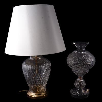 Lot 12 - Waterford Crystal hurricane lamp; and another crystal glass lamp